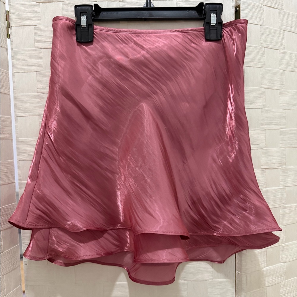Wild Fable Pink Satin Shimmer Mini Skirt Flowy Layered NWT XS